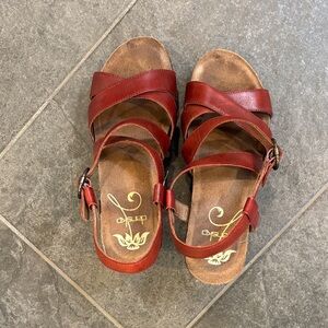 Dansko Women's Red Leather Multi-Strap Buckle Sandals